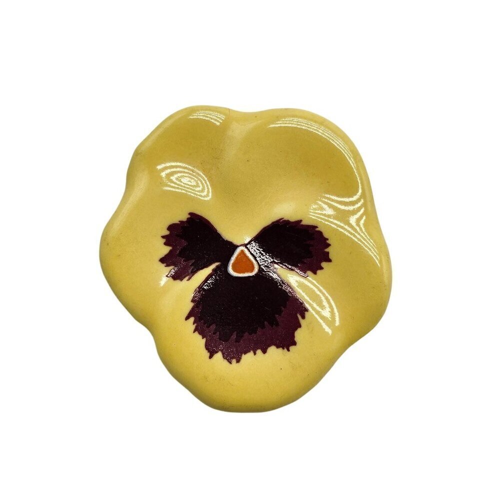 Vintage 1981 Avon Yellow Purple Pansy Ceramic Brooch Pin
